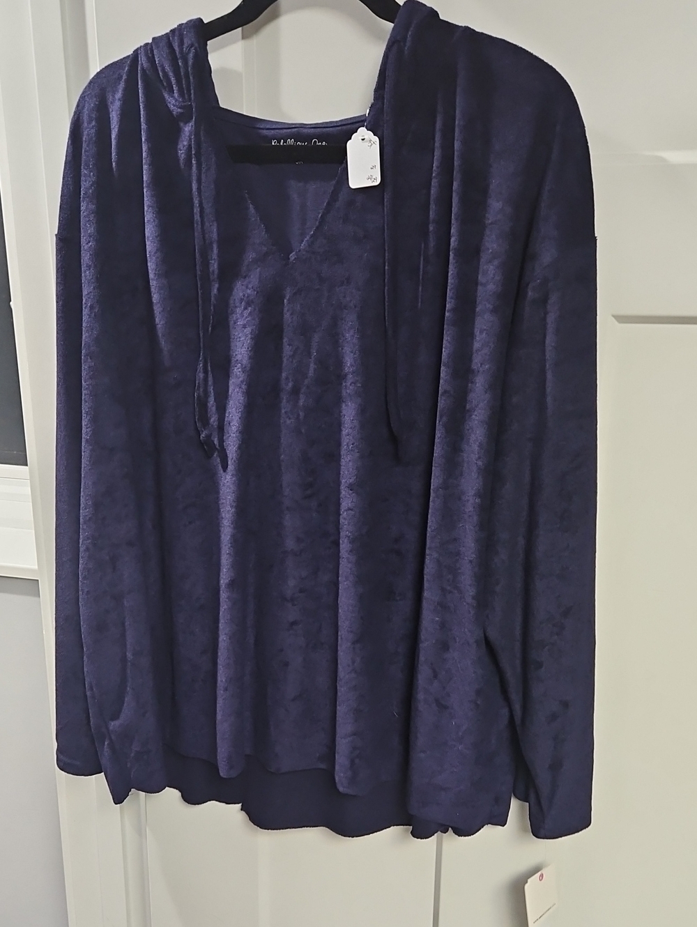 Rebellious One Plush V-Neck Hooded Sweatshirt - Navy